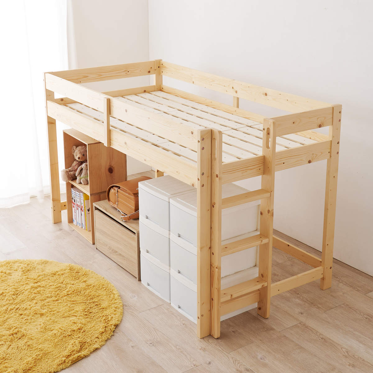 HAGiHARA（萩原） ロフトベッド ロータイプ 高さ120cm すのこ 天然木