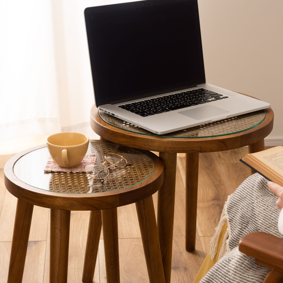 東谷 サイドテーブル Sサイズ 高さ45cm ラウンドガラステーブル