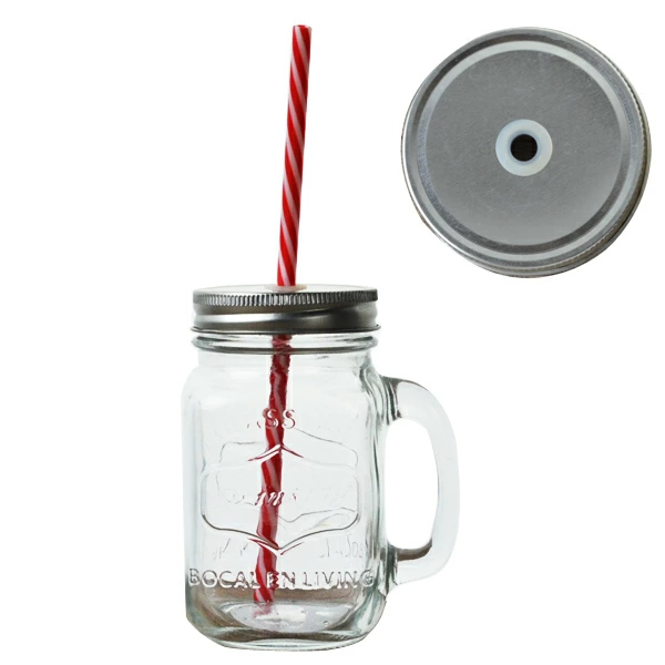 ドリンクジャー ガラスジャー 380ml ストロー付き 取っ手付き ガラス製