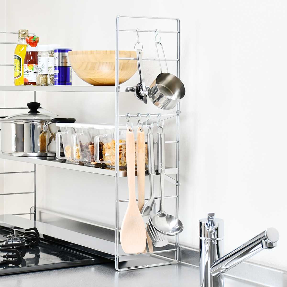 コンロ奥ラック コンロ奥多機能ラック 幅65cm 3段 （ ステンレス