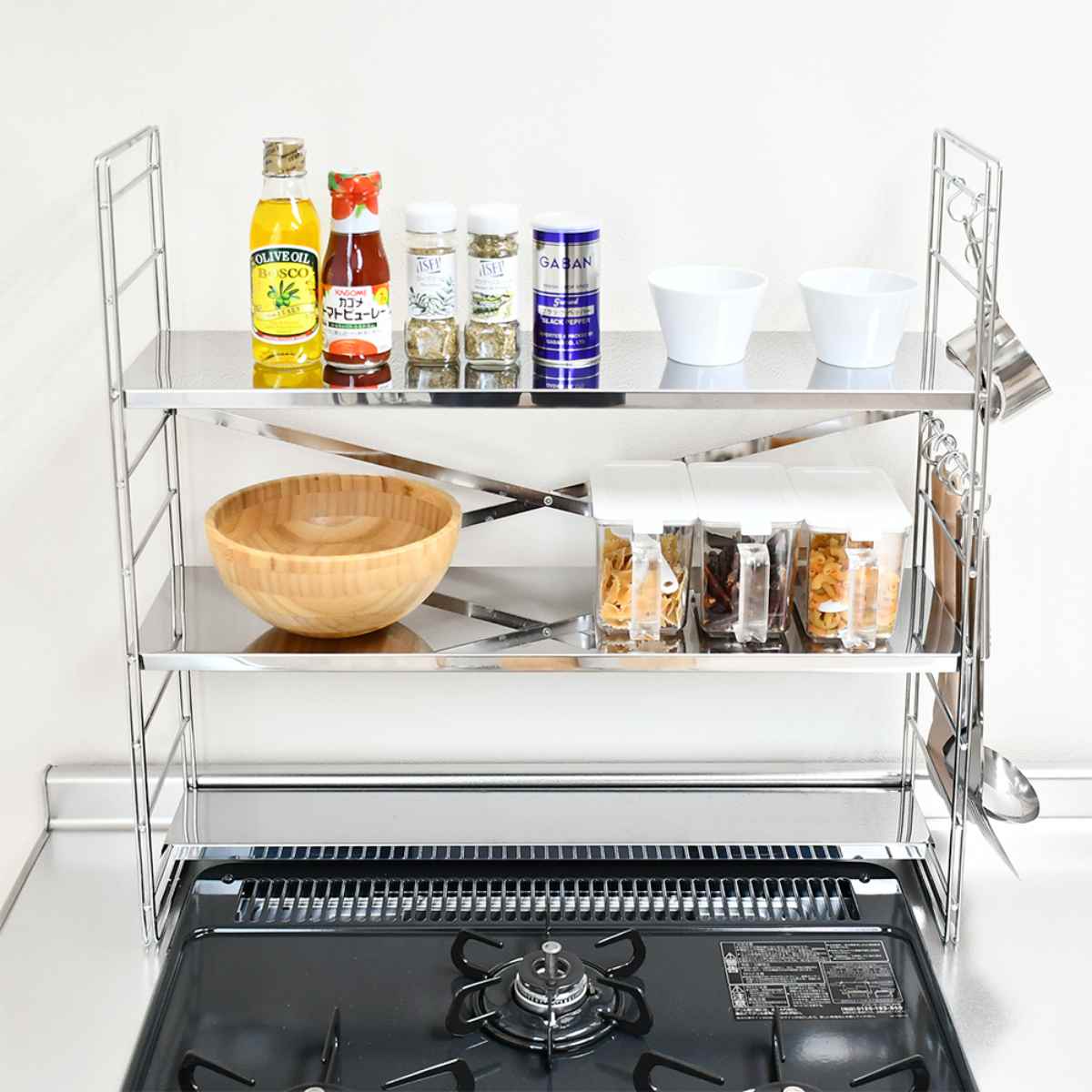 コンロ奥ラック コンロ奥多機能ラック 幅65cm 3段 （ ステンレス