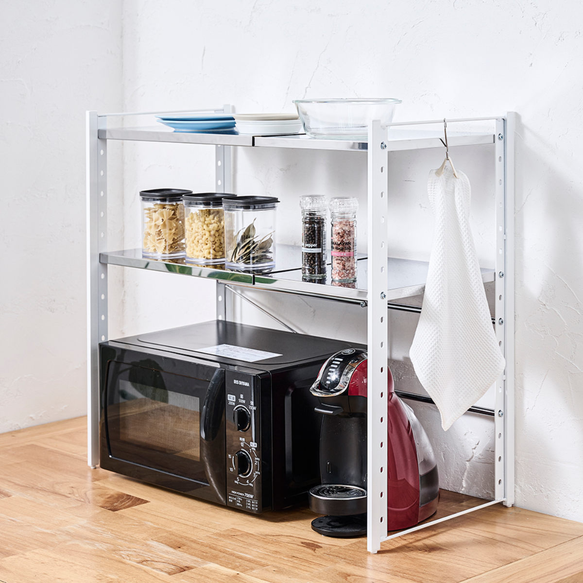 レンジラック ステンレス棚カウンター上伸縮ラック 2段 （ 伸縮