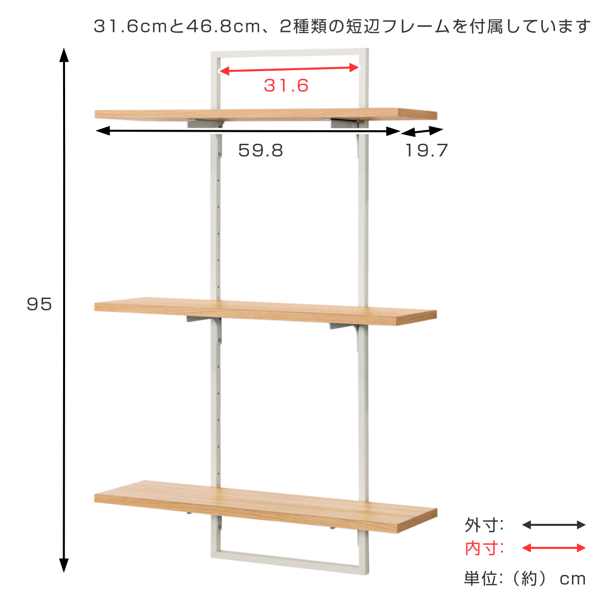 シェルフ フレームONシェルフ 95cm 壁付け 3段 （ ウォールシェルフ