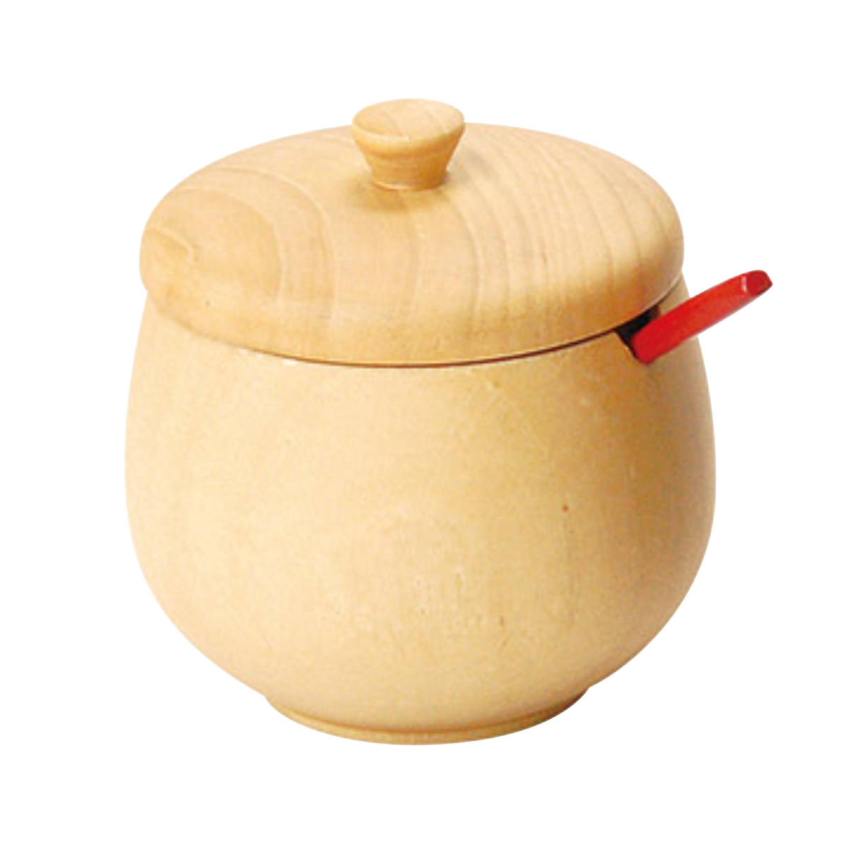 薬味入れ 木製 蓋付き スプーン付き 蓋付丸型薬味入 （ 調味料入れ