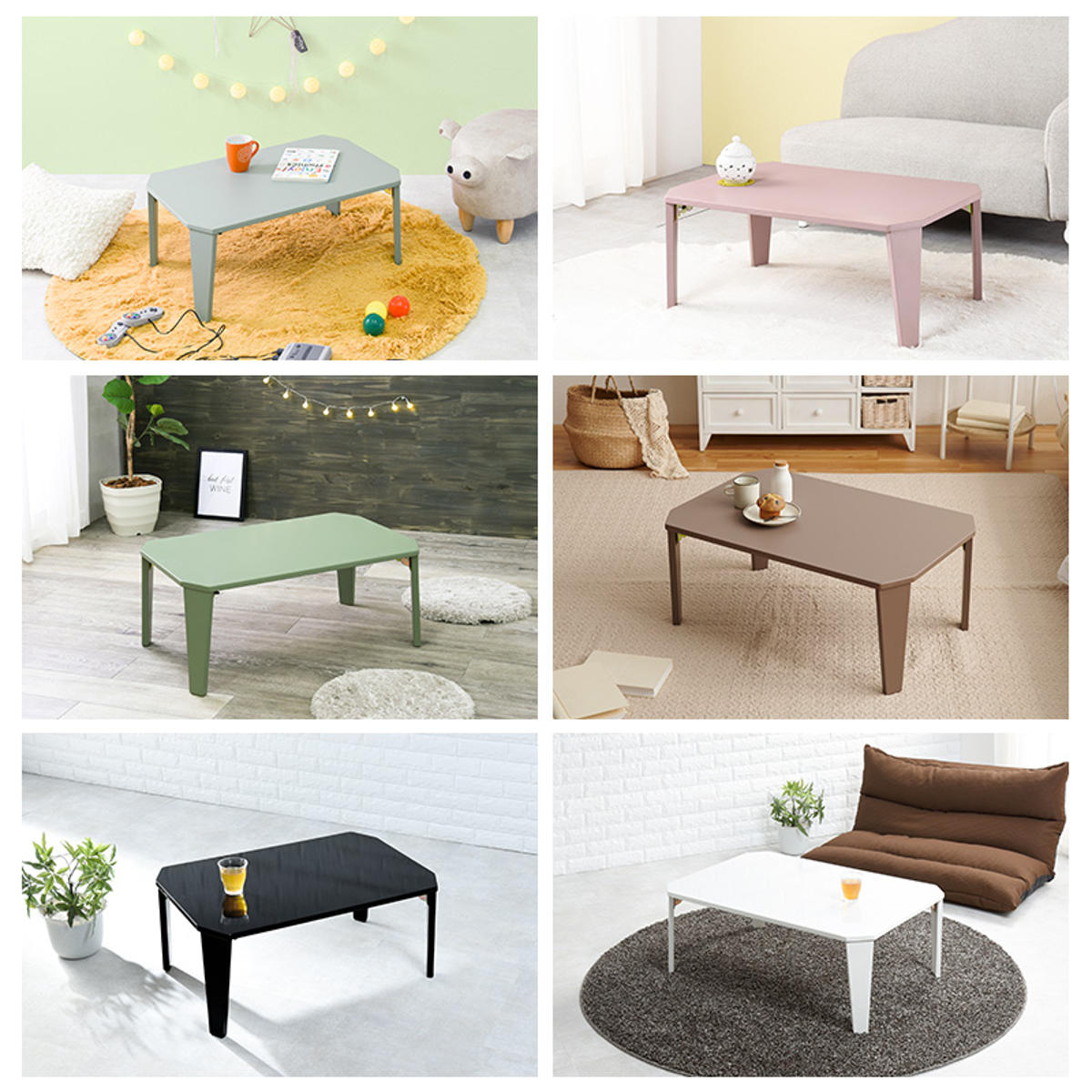 ローテーブル 折りたたみ 幅90×奥行60×高さ32cm くすみカラー