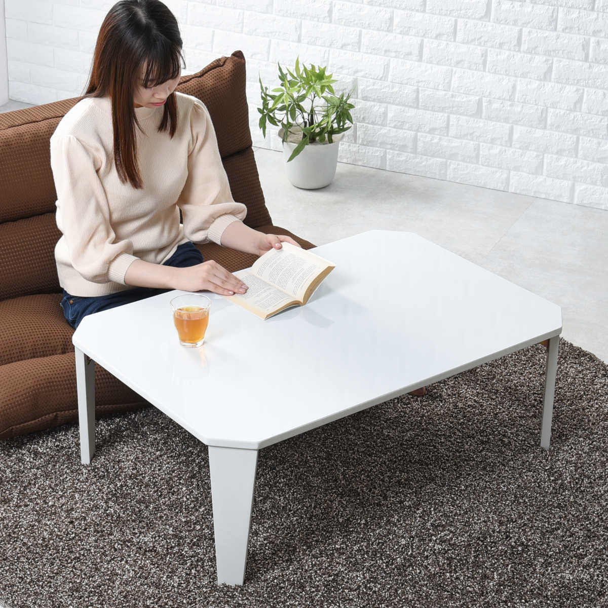 ローテーブル 折りたたみ 幅90×奥行60×高さ32cm くすみカラー