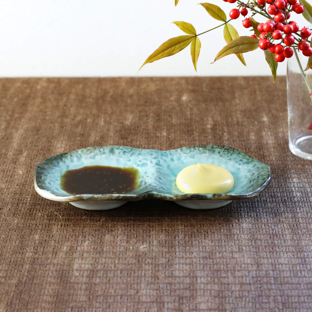 仕切り皿 19.5cm プレート 2つ仕切り KANADE 陶器 同色5枚セット