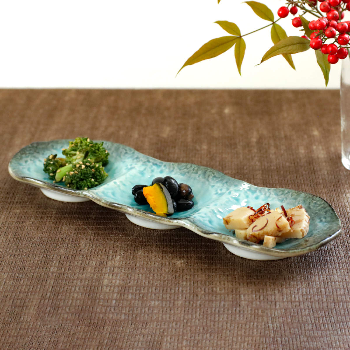 仕切り皿 28cm プレート 3つ仕切り KANADE 陶器 同色5枚セット （ 電子