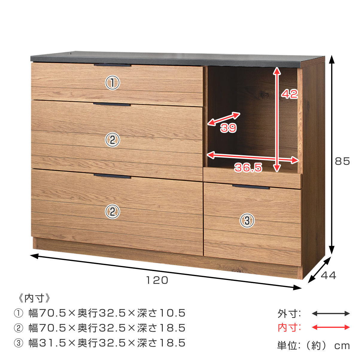 キッチンカウンター 幅120cm エテル 鋼板天板 日本製 完成品 （ 開梱設置 ETEL カウンター キッチン 鋼板 オーク突板 収納 棚 ラック ）_3
