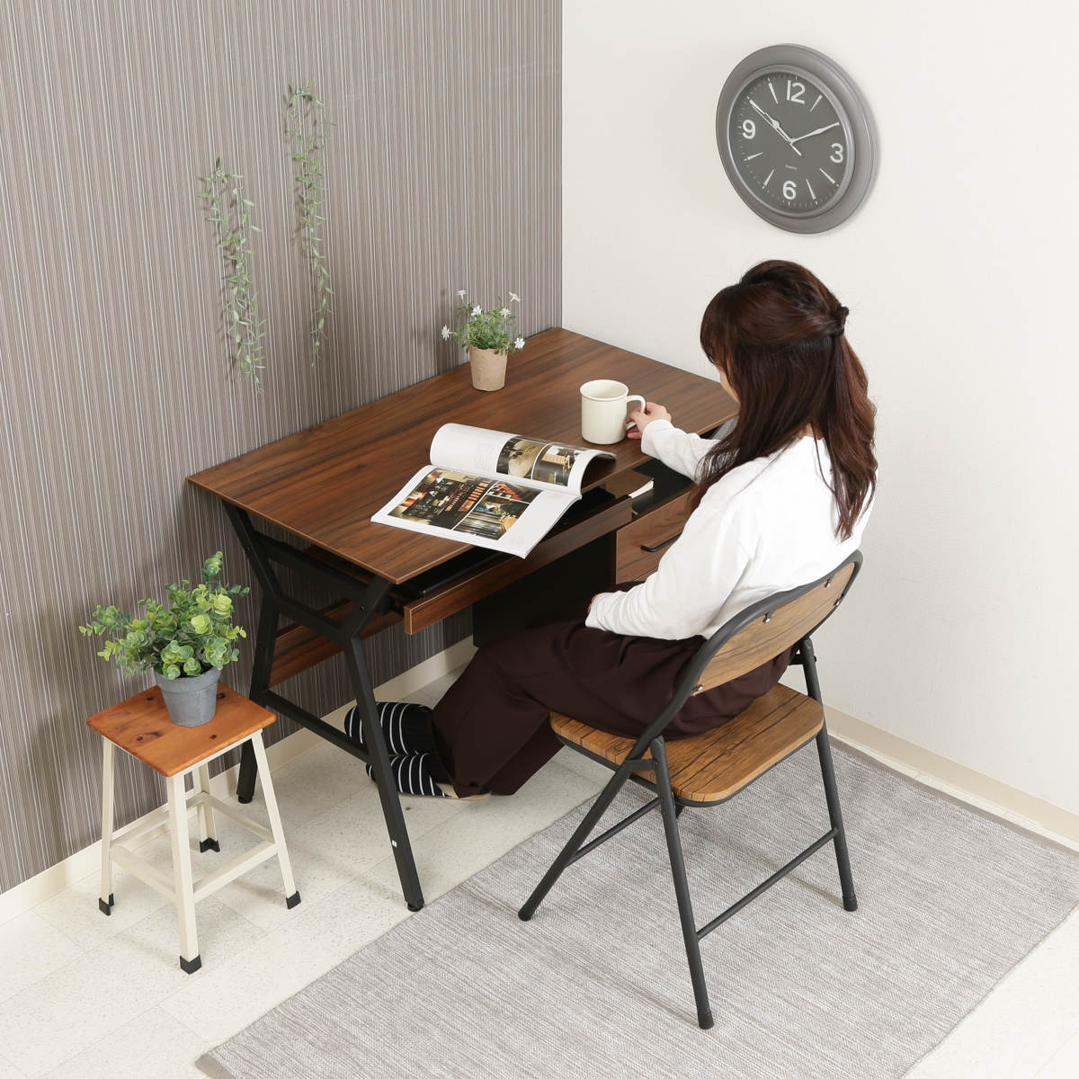 不二貿易（Fuji Boeki） ワークデスク 引き出し付 幅100cm クレバー