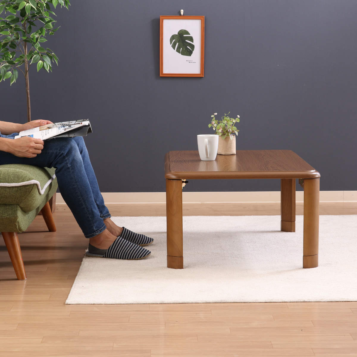 不二貿易（Fuji Boeki） ローテーブル 幅90×奥行60×高さ33・38cm 軽量