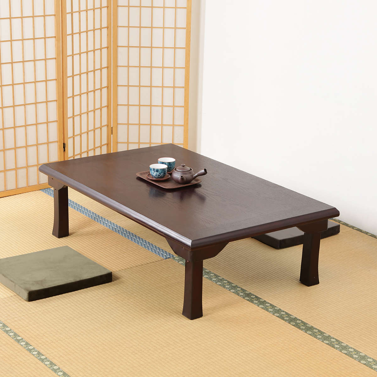 ローテーブル 幅120×奥行75×高さ34cm 紫檀色 折脚和風座卓 （ リビングテーブル センターテーブル テーブル 4人掛け ）