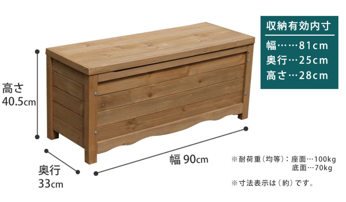 ガーデンベンチ ボックスベンチ 幅90cm （ ベンチ 木製 屋外 物置き