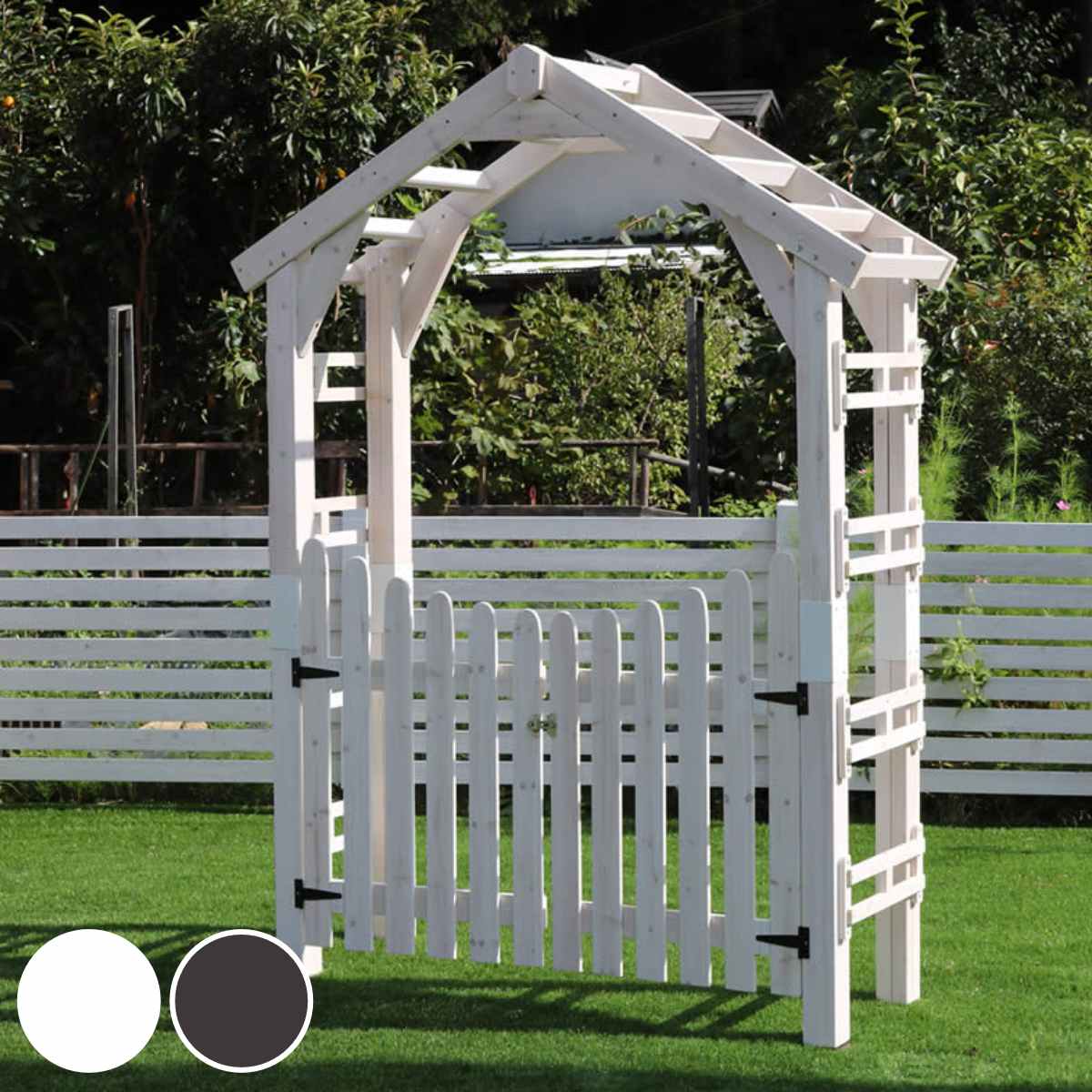 ゲート アーチ 三角屋根 セット ガーデンアーチ （ 両開きゲート