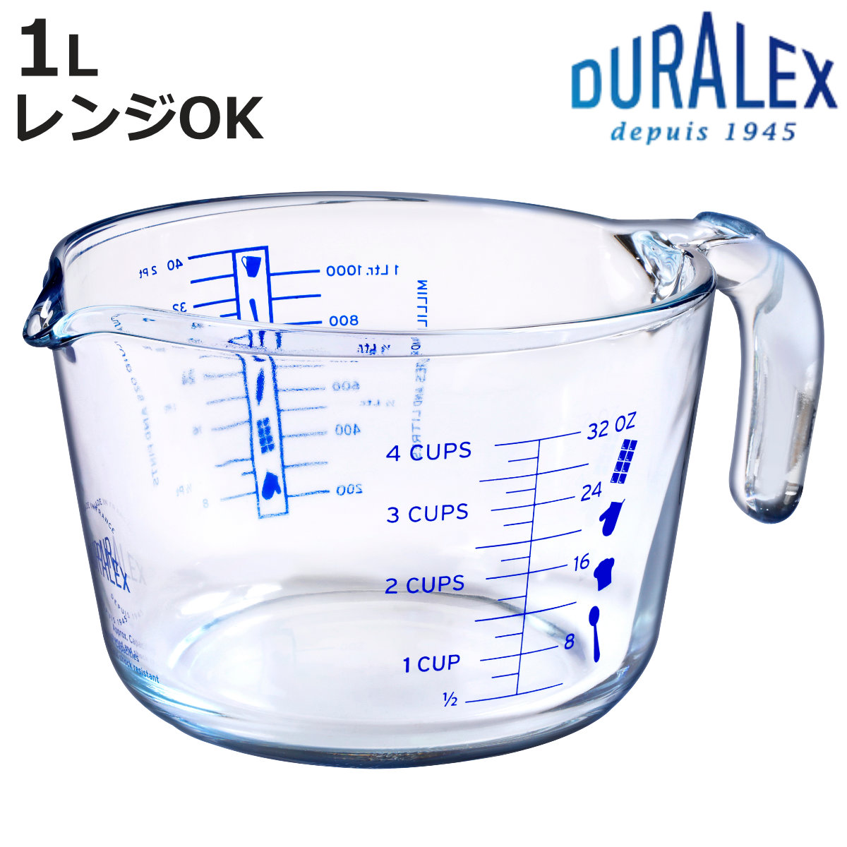 DURALEX �f�������b�N�X ���W���[�J�b�v 1L �i MEASURE CUP �ϔM�K���X �d�q�����W�Ή� �ϔM �K���X 1���b�g�� �v�ʃJ�b�v �ڐ� �j