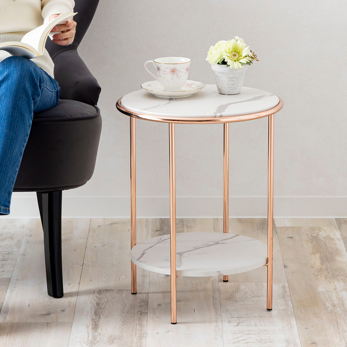 サイドテーブル 円型 直径38cm 高さ48cm （ ナイトテーブル ミニ