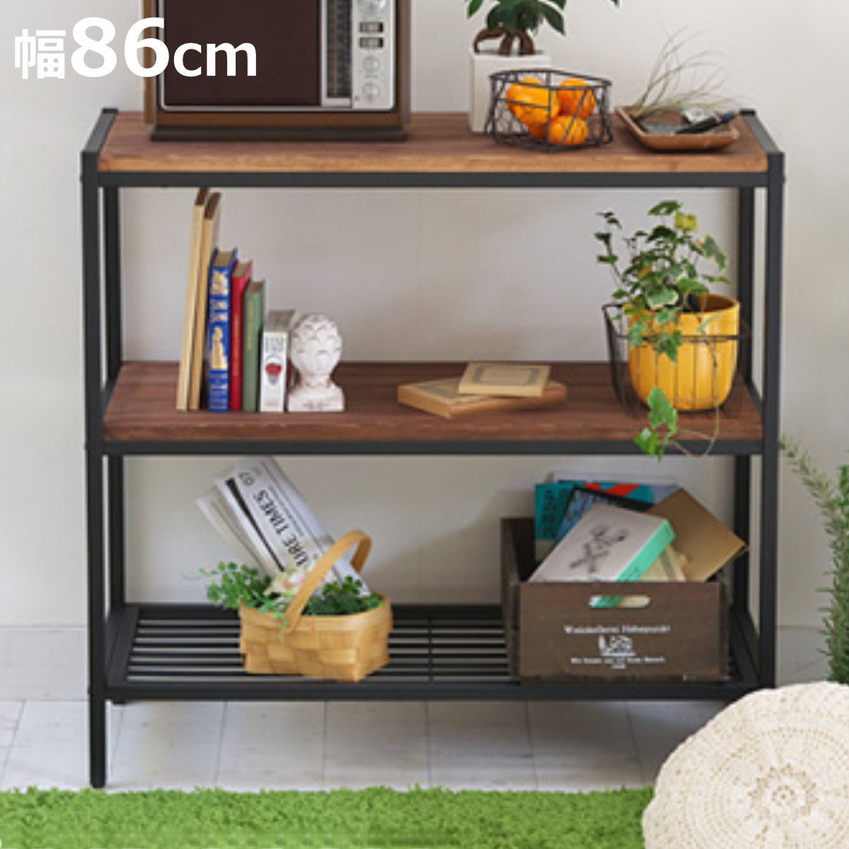 オープンラック 3段 奥行38cm 天然木 BRICK （ ラック シェルフ 棚