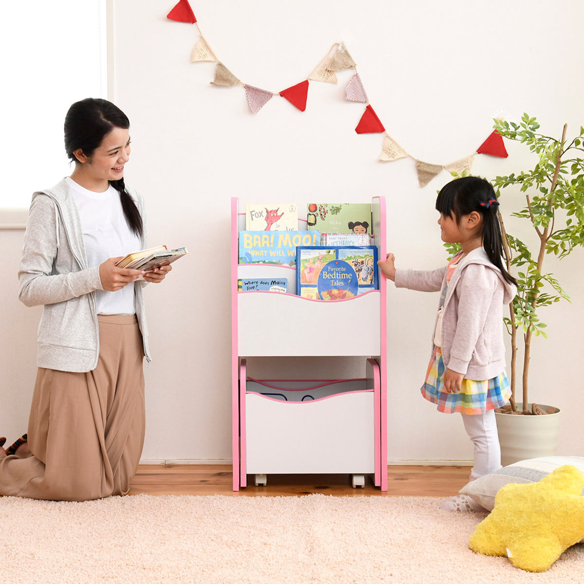 絵本ラック キャスターボックス付 エッジソフト 幅48cm （ 絵本棚 本棚