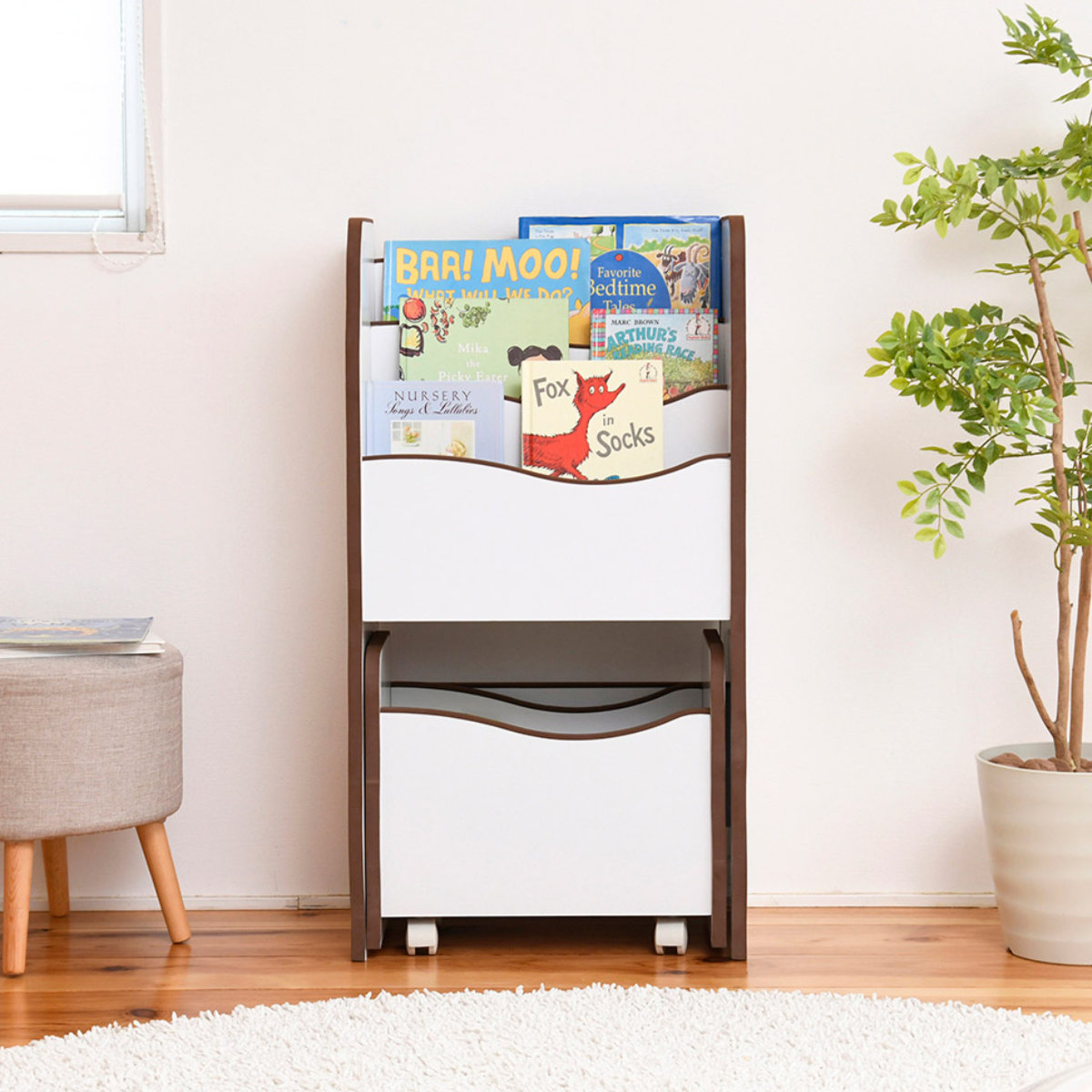 絵本ラック キャスターボックス付 エッジソフト 幅48cm （ 絵本棚 本棚