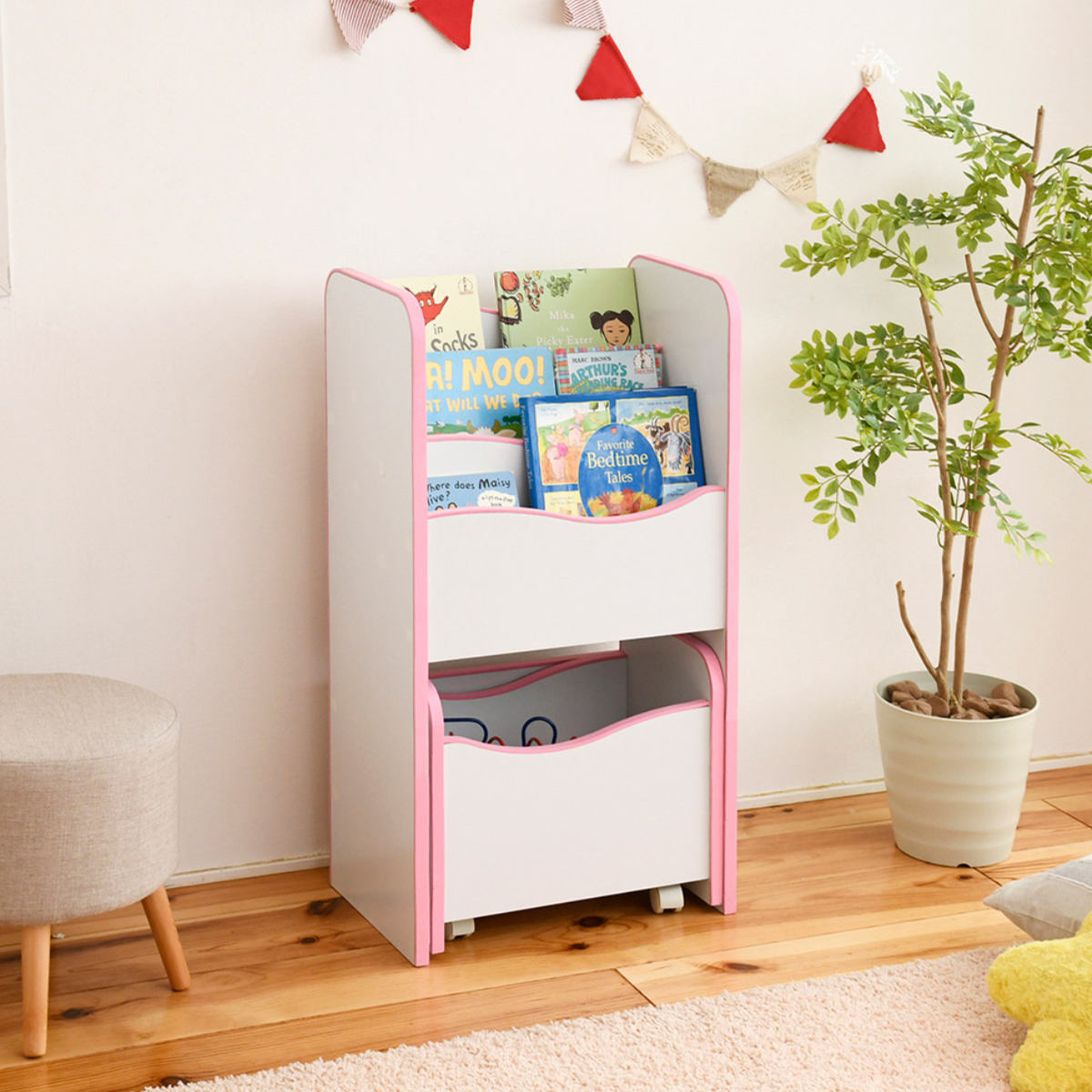絵本ラック キャスターボックス付 エッジソフト 幅48cm （ 絵本棚 本棚
