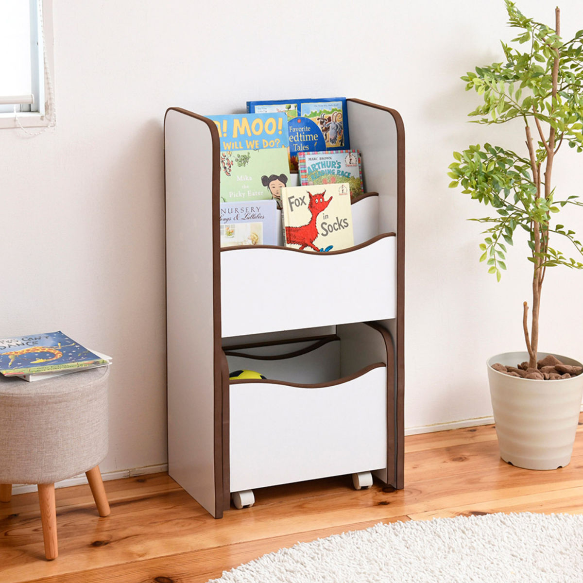 絵本ラック キャスターボックス付 エッジソフト 幅48cm （ 絵本棚 本棚