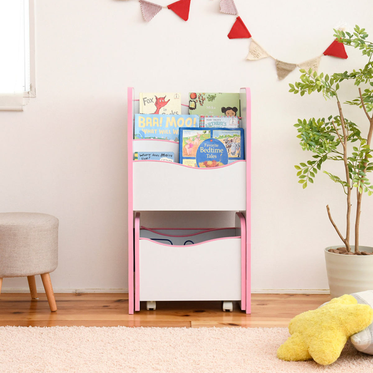 絵本ラック キャスターボックス付 エッジソフト 幅48cm （ 絵本棚 本棚