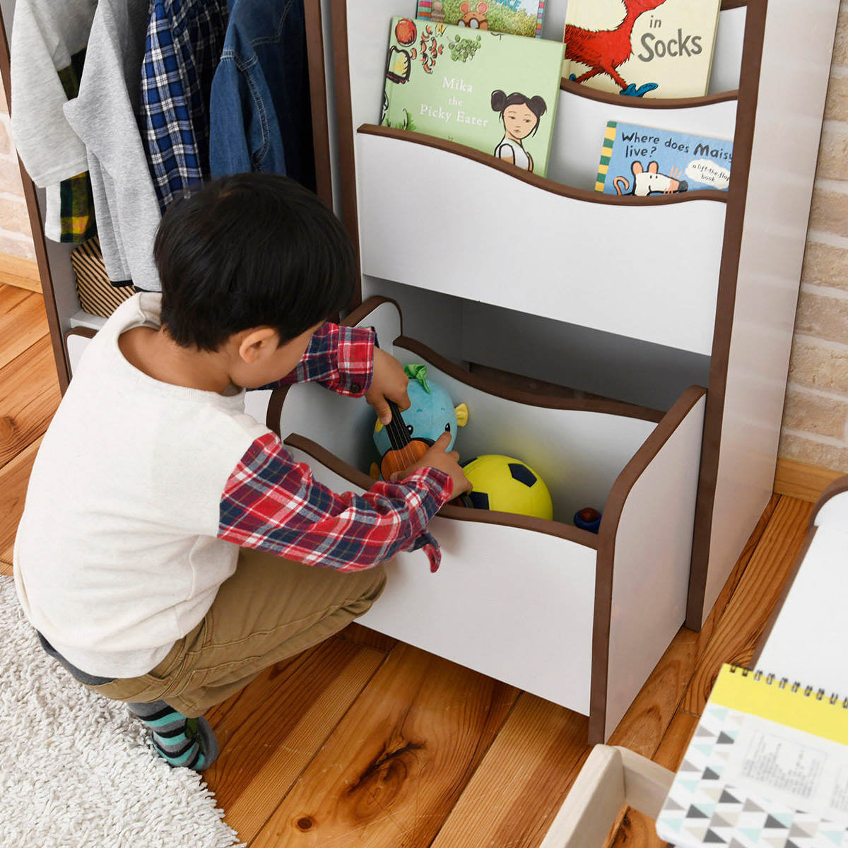 絵本ラック キャスターボックス付 エッジソフト 幅48cm （ 絵本棚 本棚