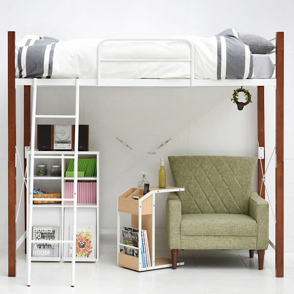 ロフトベッド　スチール　高さ180cm ベッド ロフトベッド 100×232×180cm スチール 棚・コンセント