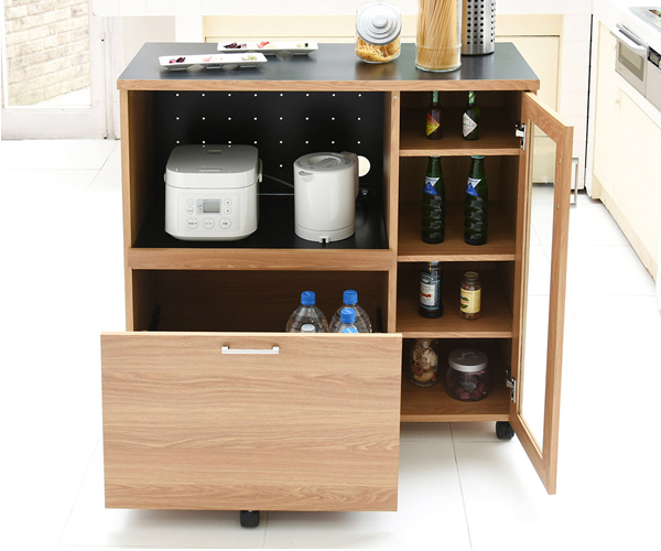 キッチンラック 幅90cm ストッカー 北欧風 家電収納 キャスター付 Keittio （ レンジボード レンジ台 食器棚 キッチン収納 ）_4