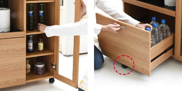 キッチンラック 幅90cm ストッカー 北欧風 家電収納 キャスター付