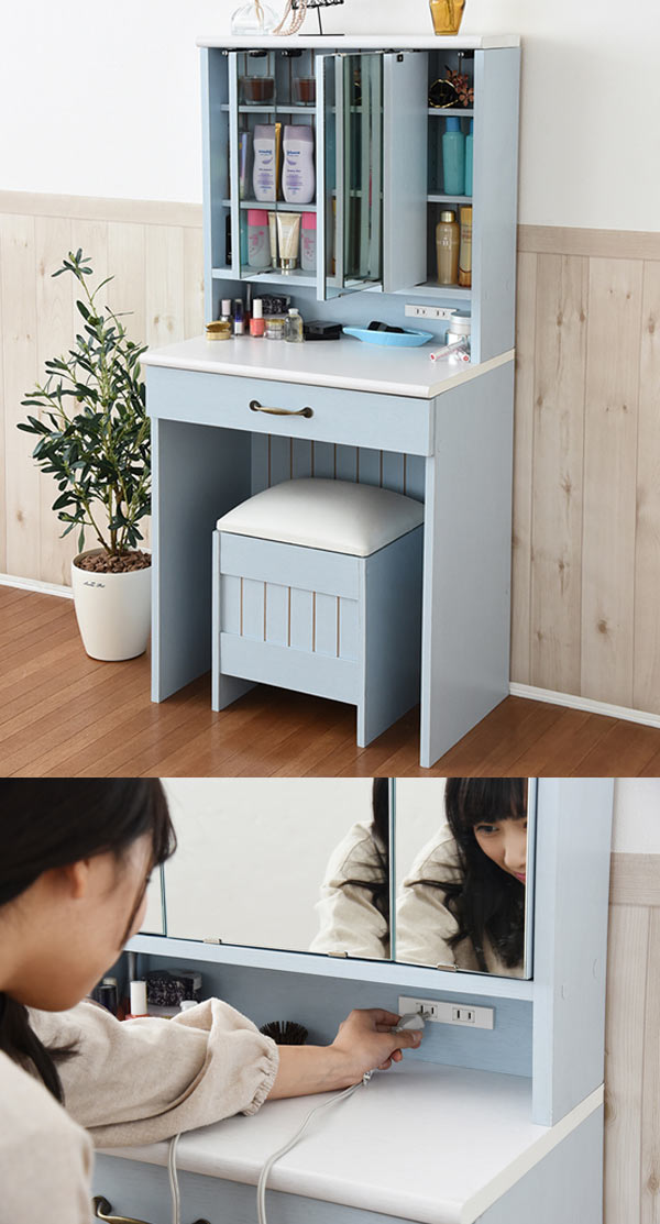 JK-PLAN（ジェイケイ・プラン） ドレッサー 幅60cm スツール付き 三面