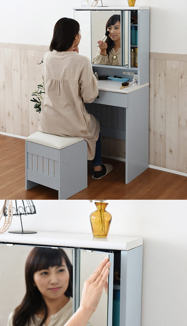 JK-PLAN（ジェイケイ・プラン） ドレッサー 幅60cm スツール付き 三面