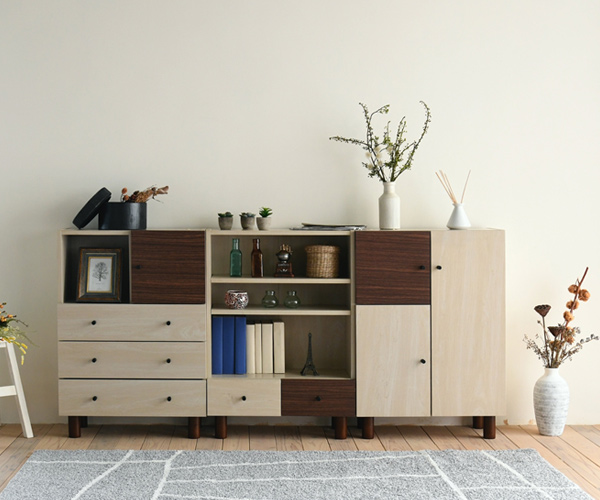 オープンラック 幅60cm 本棚 引出し付 ツートーン 積み重ね対応