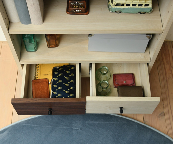 オープンラック 幅60cm 本棚 引出し付 ツートーン 積み重ね対応