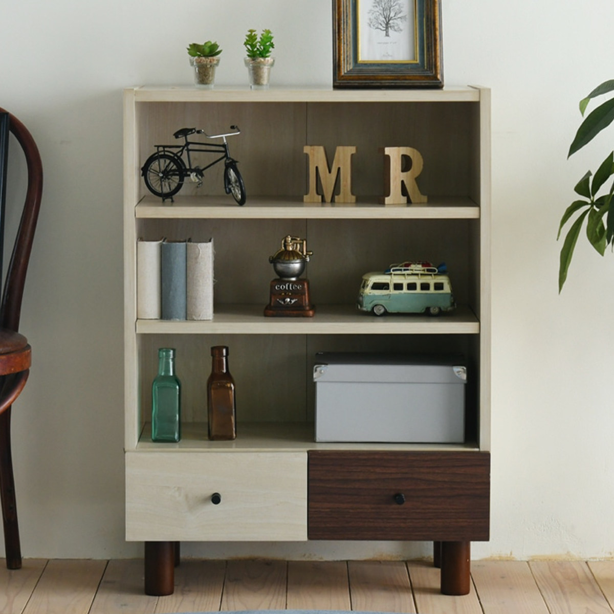 オープンラック 幅60cm 本棚 引出し付 ツートーン 積み重ね対応 オープンラック 幅60cm 本棚 引出し付 ツートーン 積み重ね対応