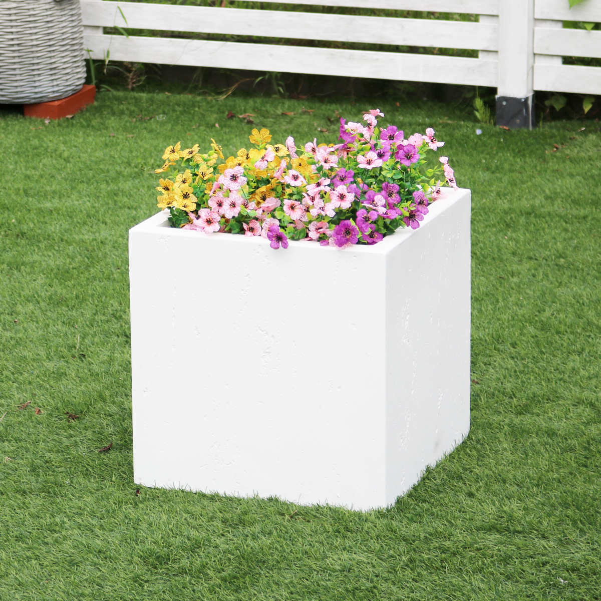 プランター マグネシアプランター テクスチャー 角型 40cm （ プランターカバー スクエア 植木鉢 鉢 底穴 屋外 外 家庭菜園 寄せ植え おしゃれ ）の画像