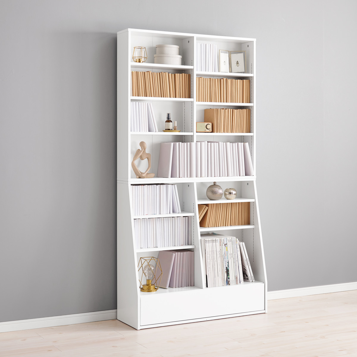 HAGiHARA（萩原） 1cmピッチ可動 本棚 幅90cm ハイタイプ 可動棚10枚