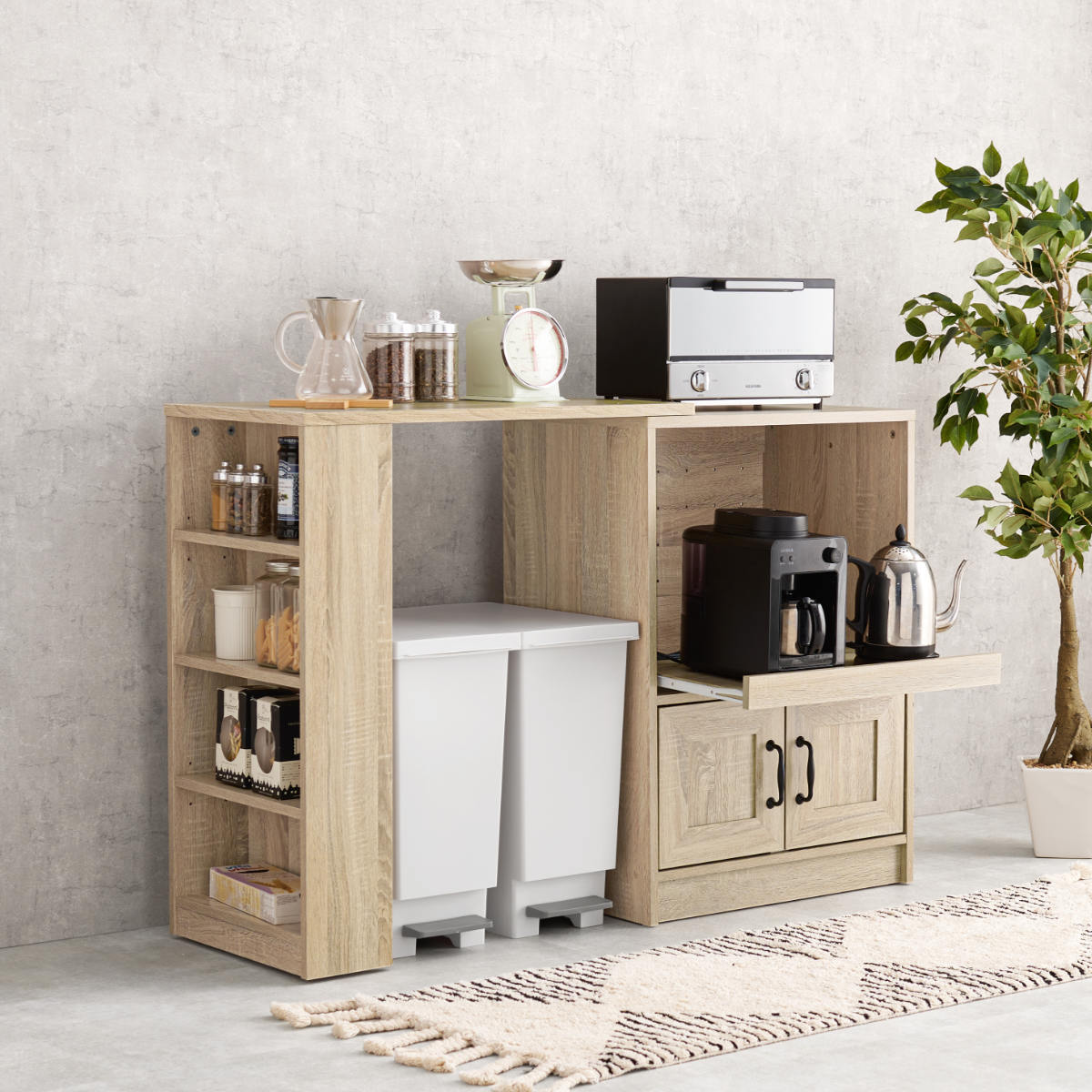 HAGiHARA（萩原） 伸縮式 キッチンカウンター 幅73.5-121.5cm 2口