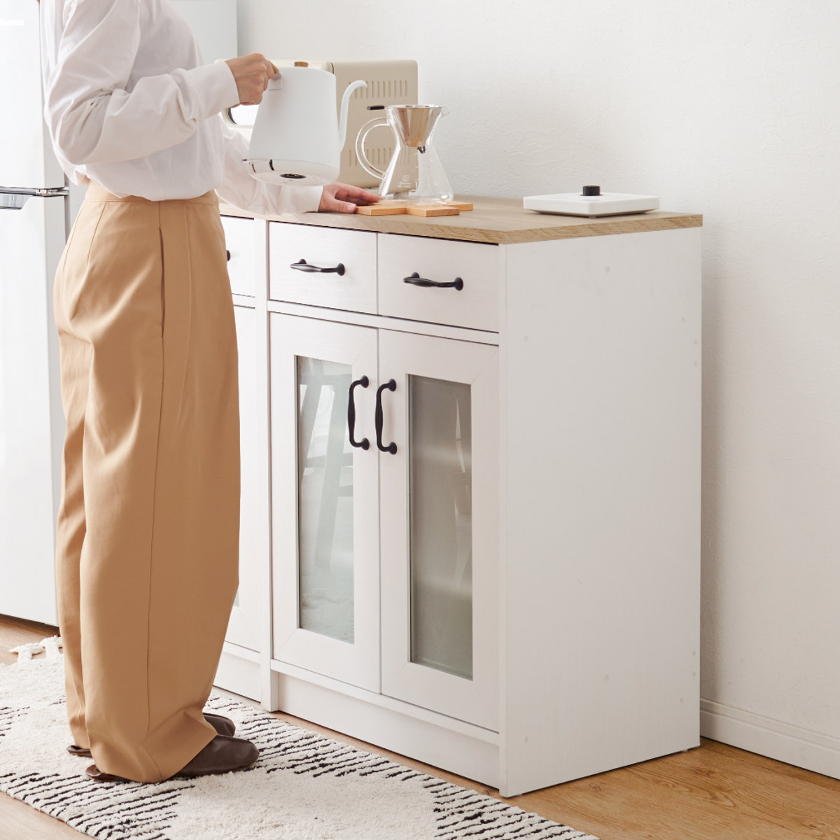 HAGiHARA（萩原） 食器棚 幅58cm 高さ82cm 扉収納タイプ ロータイプ