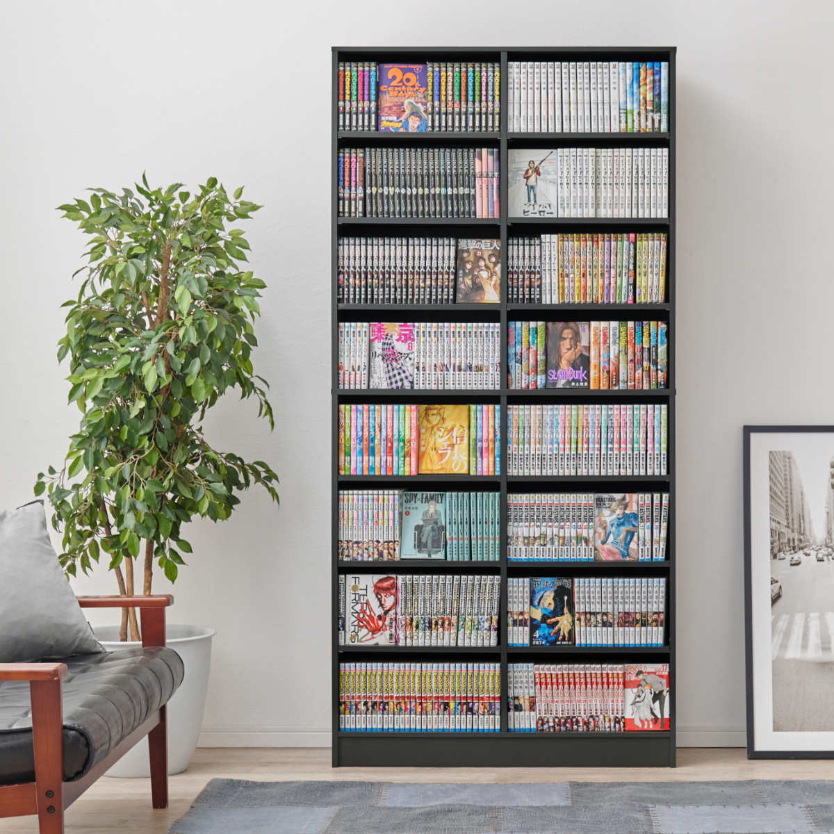 HAGiHARA（萩原） 本棚 幅90cm コミック800冊収納 前後収納 可動棚