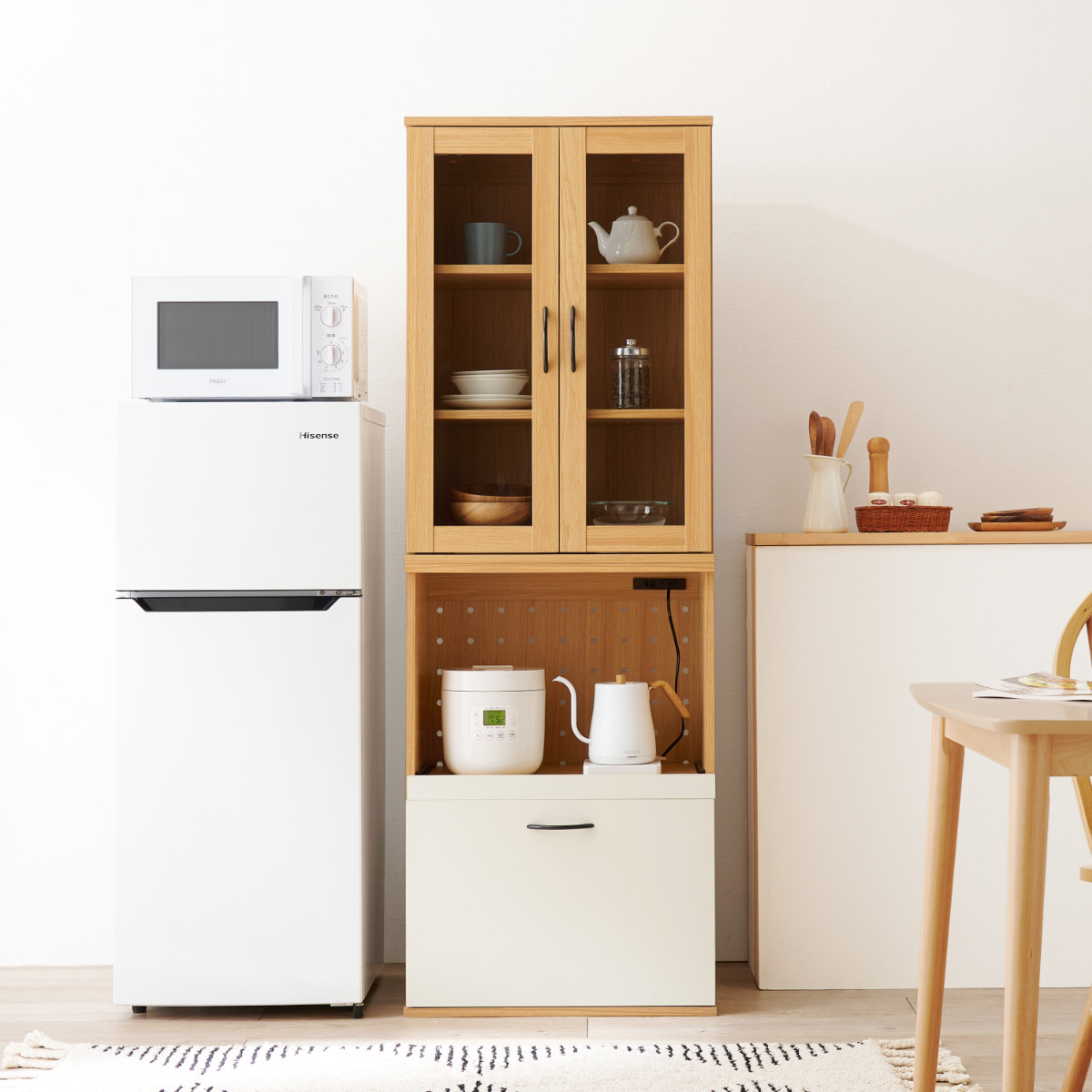 HAGiHARA（萩原） 並べて使える 食器棚 幅60cm 2口コンセント スライド