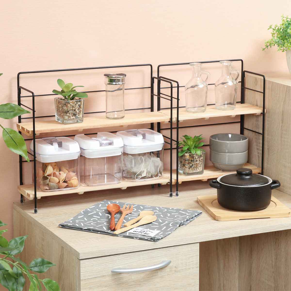 不二貿易（Fuji Boeki） 調味料ラック ウッドミニシェルフ ワイド