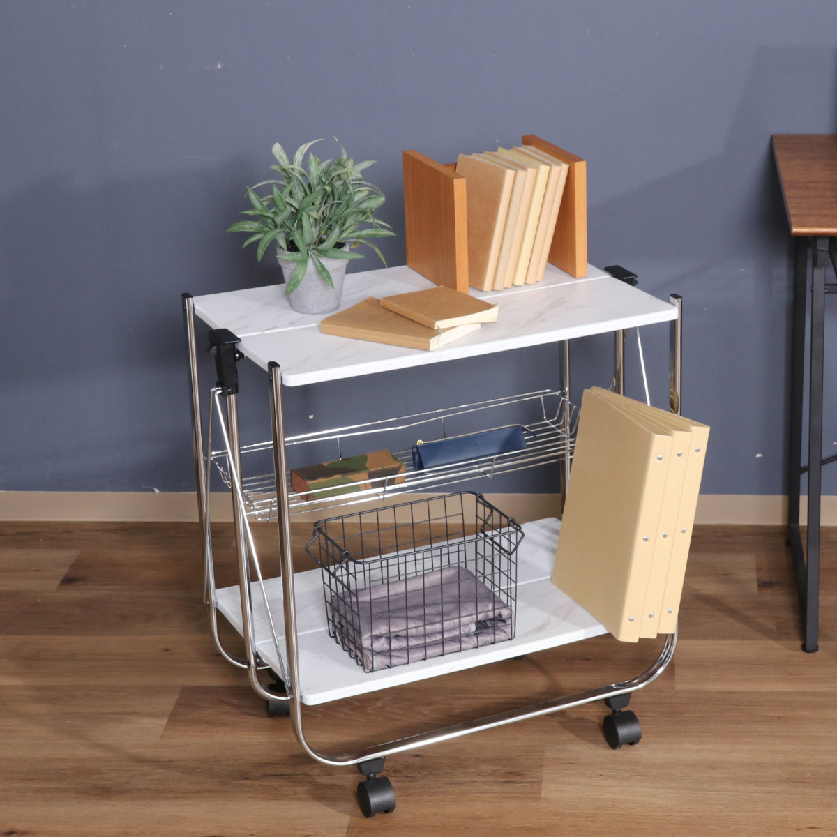 不二貿易（Fuji Boeki） キッチンワゴン 大理石柄フォールディング