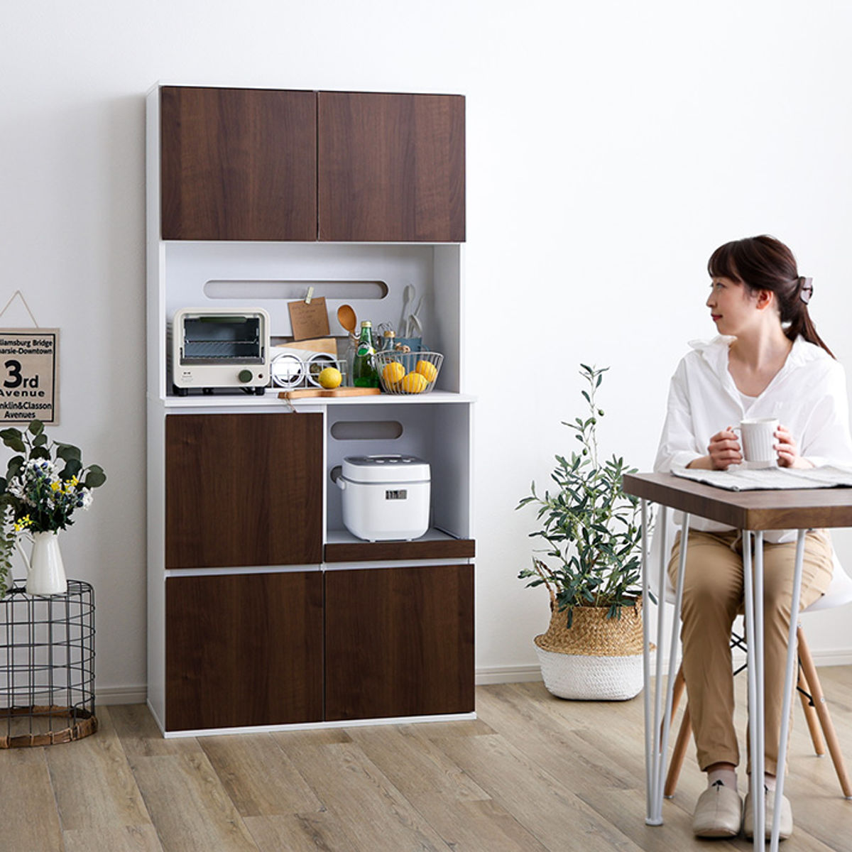 ホームテイスト（HOME taste） 食器棚 幅79cm コンパクト スライド棚 2