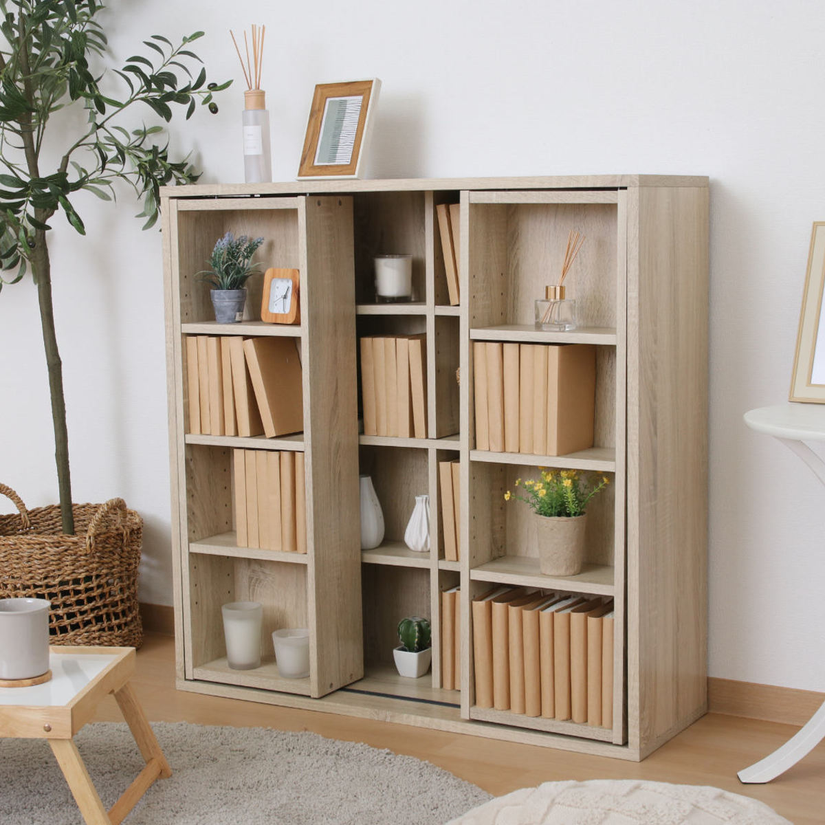 不二貿易（Fuji Boeki） スライドラック 幅89cm 大容量 可動棚 （ 本棚