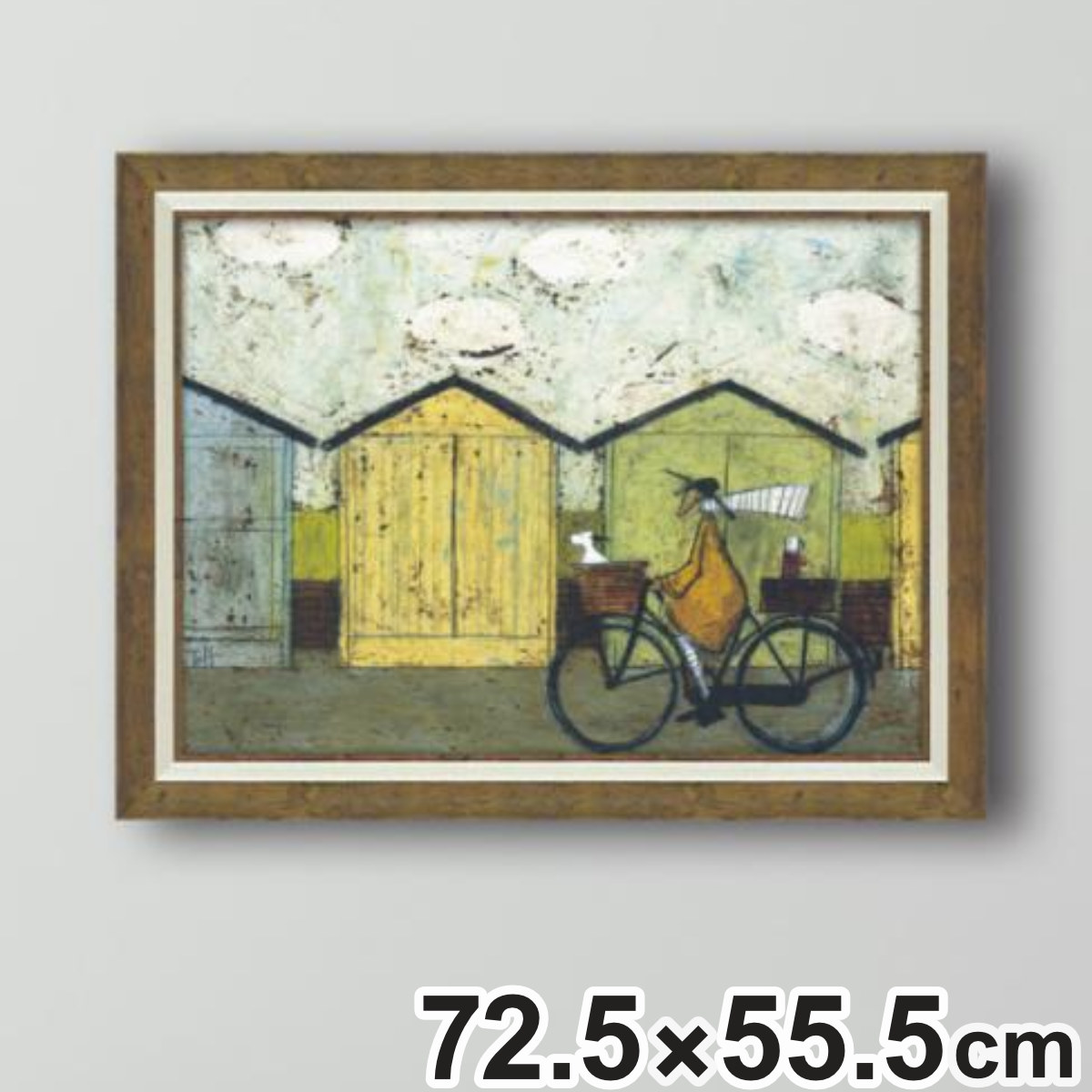 アートパネル サムトフト 『朝食たべに行こう！』 72.5×55.5cm （ 絵画 絵 アート インテリア 額 額入り 壁掛け 犬 動物 自転車 ）