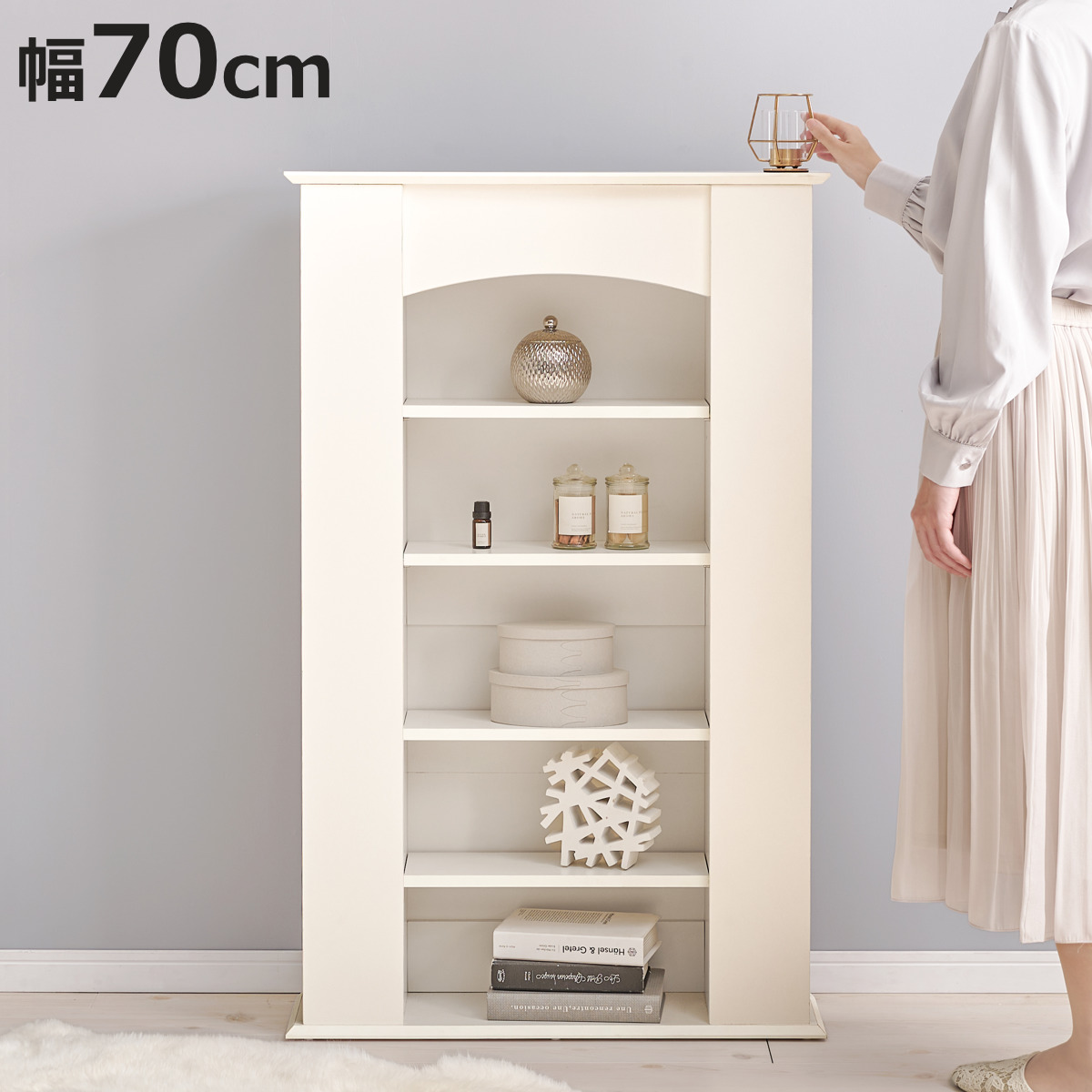 マントルピース 幅70cm 5段 可動棚 隠し収納 （ オープンラック 棚