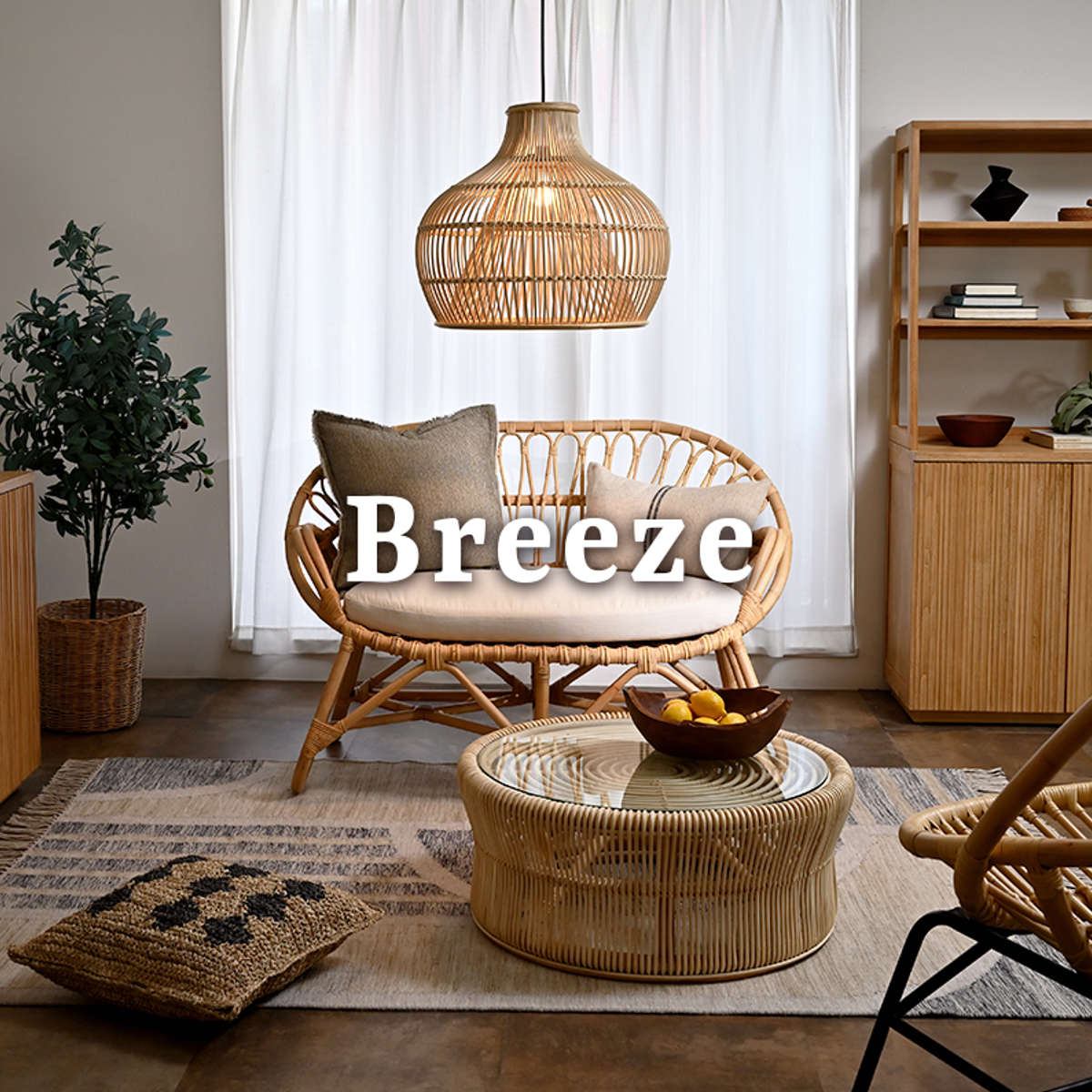 2人掛けソファ ラタン 座面高40cm クッション付 Breeze （ 開梱設置