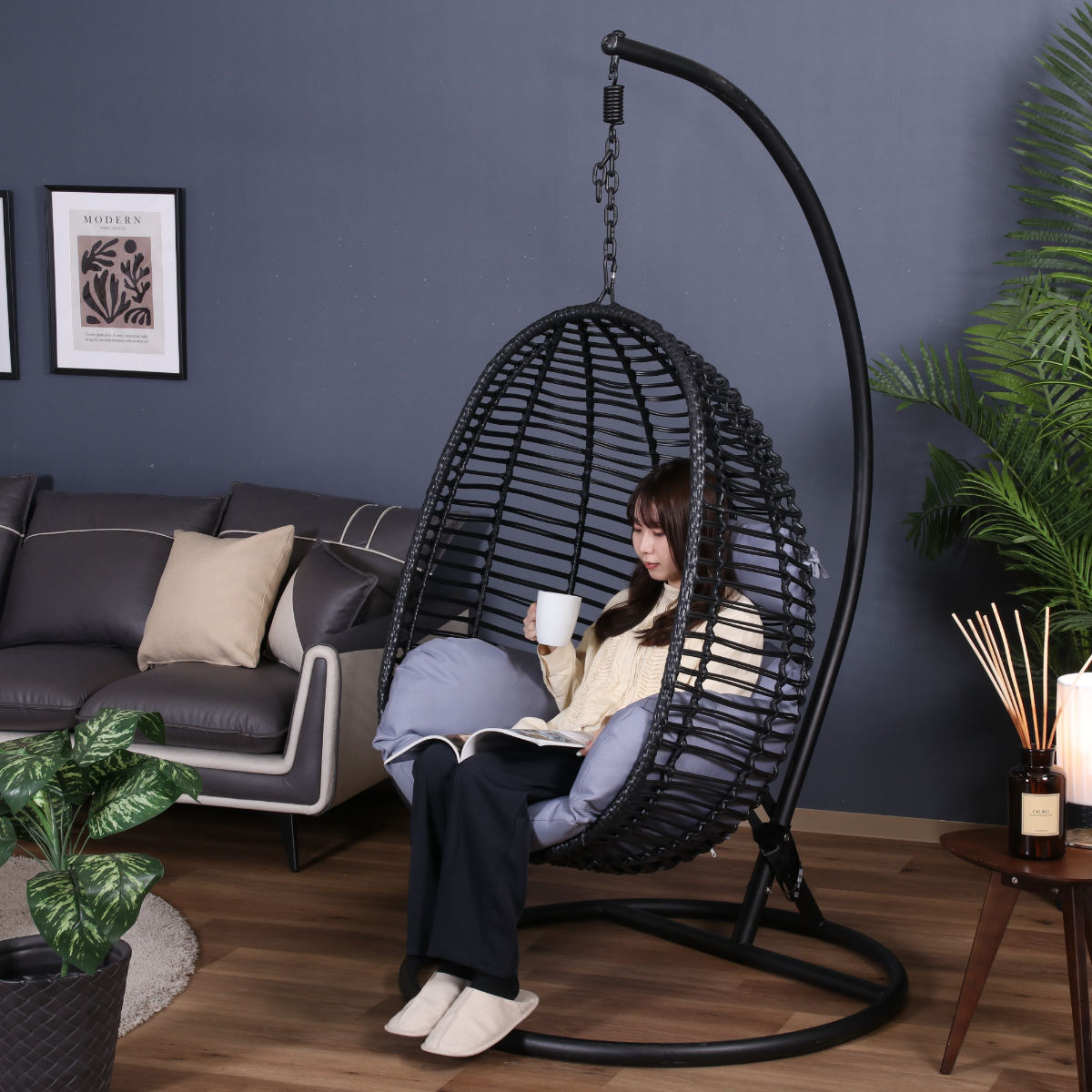 不二貿易（Fuji Boeki） ハンギングチェア たまご型 クッション付