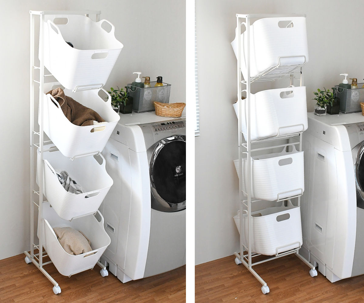 ランドリーバスケット 4段 スイング式 バスケットラック （ ランドリー